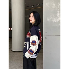 网络图现货潮流毛呢夹克毛巾刺绣拼皮夹克慵懒日系简约JFA13-P75，男装夹克，星座715-7