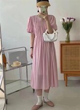 【DAVIDA】韩系圆领泡泡袖收腰连衣裙，女装连衣裙，DAVIDA