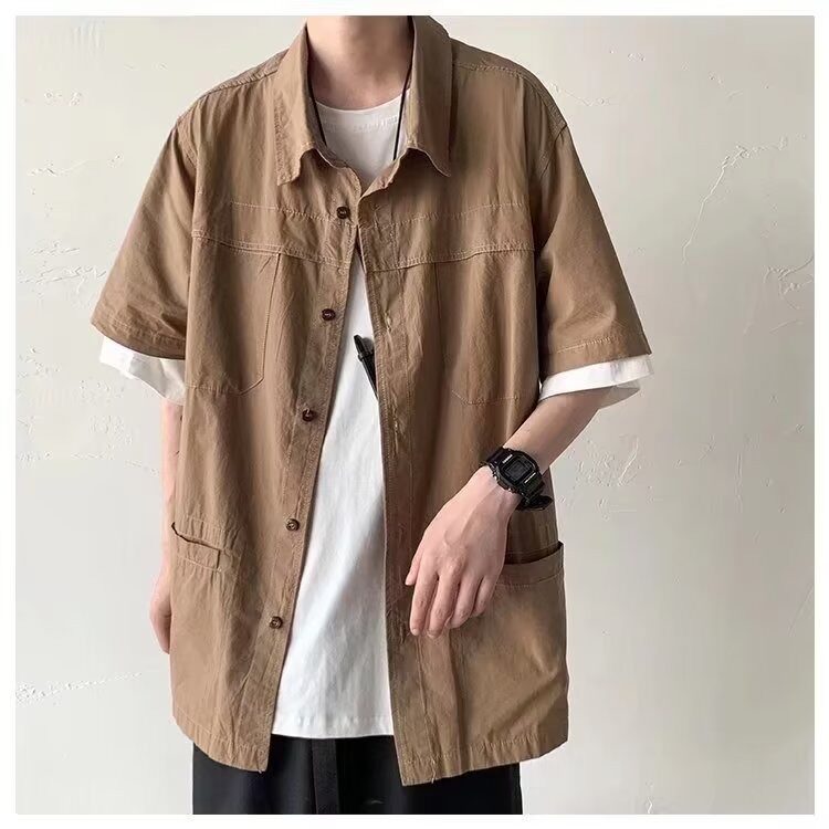 男新款宽松型纯色气质潮流夏季潮短袖青春流行文艺原宿衬衫XXG84,男装T恤,星座208-5
