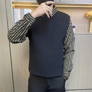 C3160-P68控88社会小伙衬衫领假两件毛衣男男士修身打底针织衫图片