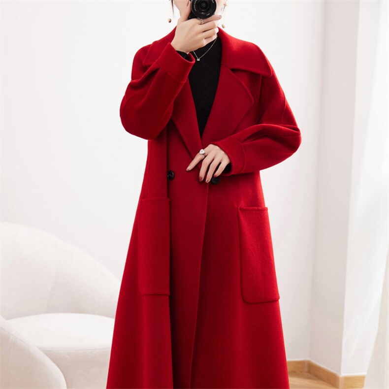 秋冬新款双面大衣女中长款显瘦羊毛呢子外套加厚，女装双面呢大衣，赛欧妮