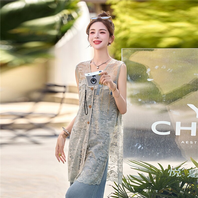 高级感蕾丝罩衫牛仔裤套装女2025新款夏季穿搭流行爆款气质一整套,女装套装/套裙,2B237