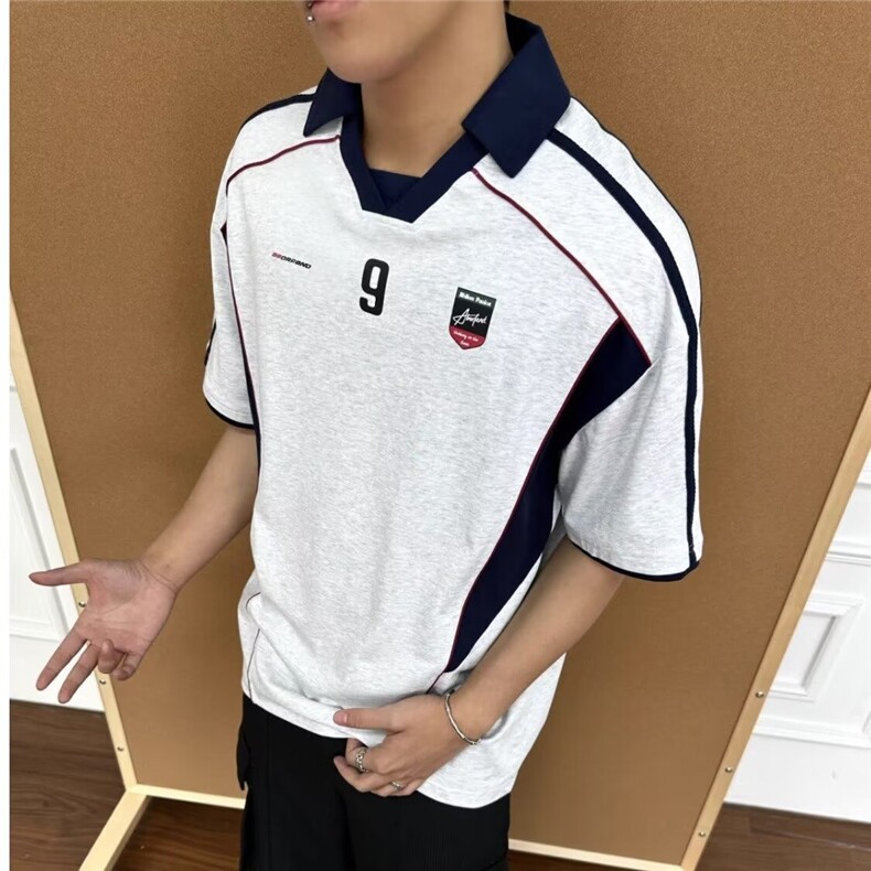 男装2025夏季新品美式球衣运动衣服翻领POLO衫男宽松拼接短袖T恤,男装Polo衫,星座1210-1