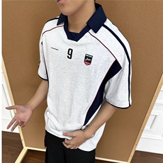 男装2025夏季新品美式球衣运动衣服翻领POLO衫男宽松拼接短袖T恤，男装Polo衫，星座1210-1