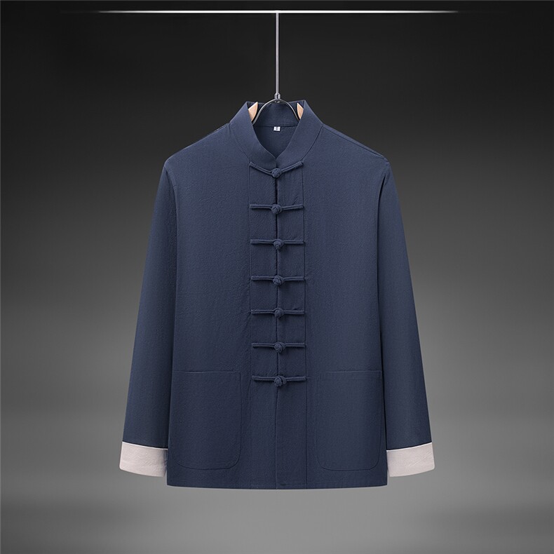 春秋季风纯棉纯色长袖立领唐装中式汉服DF890-P58,男装民族服装,星座1206（原A206）