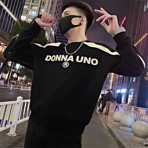 Y30加绒/特P63控83冬季小伙设计款美式拼接设计卫衣加厚男黑首1图片