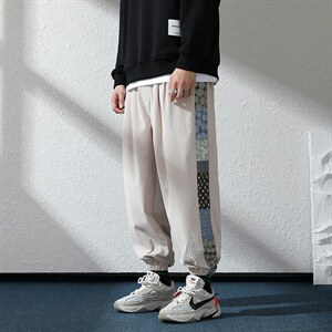 日系2024秋冬款撞色拼接灯芯绒束脚运动休闲潮牌卫裤8801-P50控69图片
