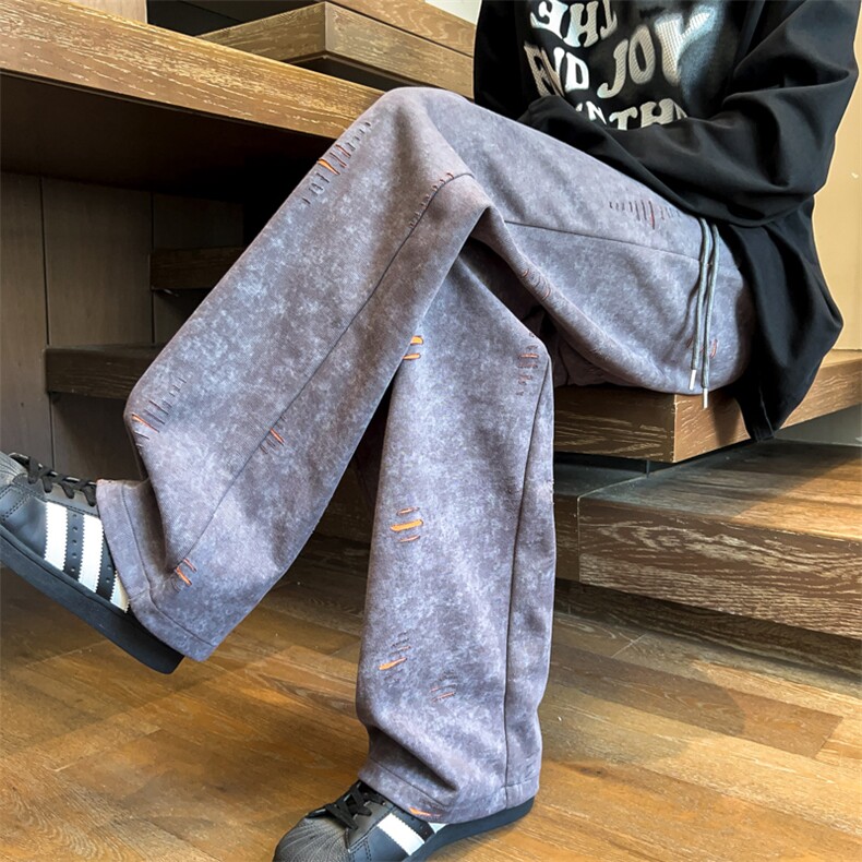 ！2025秋冬新款男士潮牌破洞休闲直筒裤情侣卫裤WK2101特P45图片