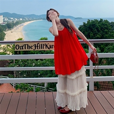 时尚套装背心连衣裙夏装长裙女孩春夏显瘦沙滩纯色洋气百搭夏季，女装套装/套裙，2D148