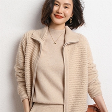 2024年秋季时尚潮流百搭拉链开衫长袖纯色通勤羊绒衫，女装羊绒衫，五色羊羊绒