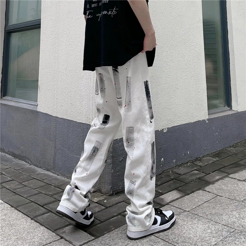 2025夏季薄款裤子高街ins泼墨直筒宽松休闲裤K095,男装休闲裤,星座1108-1