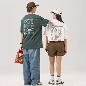 2025夏季新款男装日系潮牌印花圆领宽松短袖休闲T恤半袖T888-F40图片