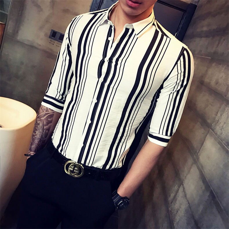 春装新款20218男士短袖衬衫休闲五分袖衬衣男A313-C28图片