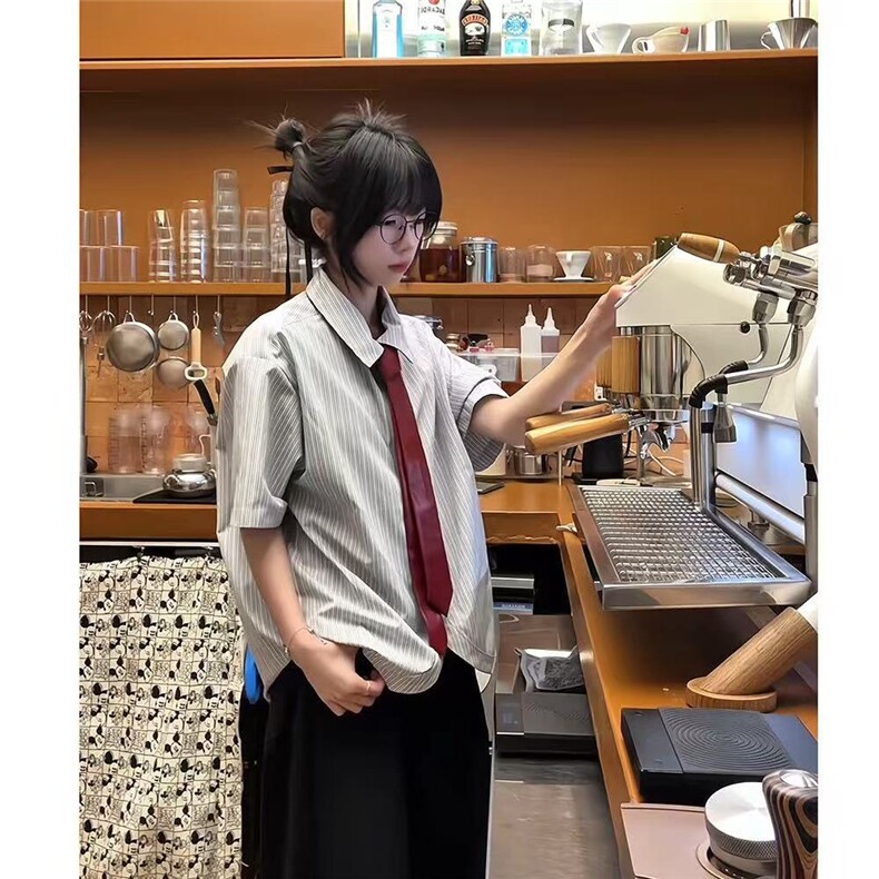 夏季下摆弯弧条纹男女短袖衬衫~短袖CT25109批40长袖C5109批45,男装T恤,星座1004-6