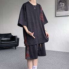 8XL-M民族风潮拼接休闲运动套装男夏季学生短袖短裤TZ38001P60，男装牛仔裤，电商B312