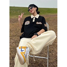 WE1703-P21日系复古简约刺绣短袖POLO衫男潮牌街头，男装Polo衫，电商B323A
