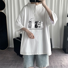 LD54100-P45连帽短袖t恤男大码胖子带帽五分袖中袖，男装T恤，电商A040