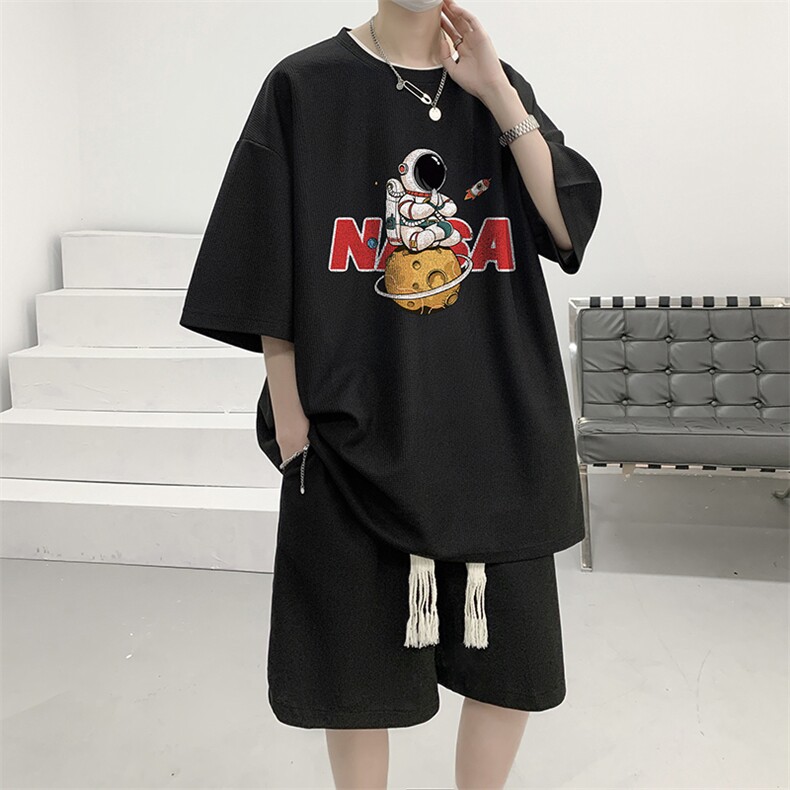 华夫格套装运动短袖t恤套装休闲两件套一套 HZ84289-P44图片