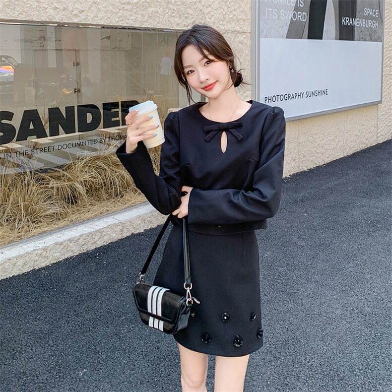 法式高级炸街减龄套装裙女2025年秋季新款钉钻长袖两件套,女装套装/套裙,1D102-1