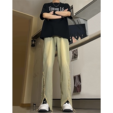 现货24春夏黄泥开叉毛边宽松牛仔裤设计感微喇休闲裤男K5803-P55，男装牛仔裤，星座205