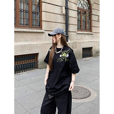 新中式花卉刺绣廓形短袖T恤男女百搭圆领夏装上衣服WL10244-P43，男装T恤，星座1008