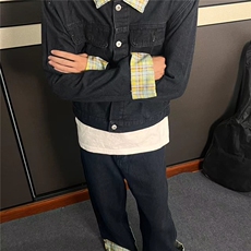 美式潮牌复古牛仔夹克男生廓形设计坎肩外套套装，男装夹克，星座716-3