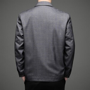 高品质新款中老年薄款羊毛呢夹克衫翻领含羊毛男士休闲外套爸爸装，男装夹克，钱塘723