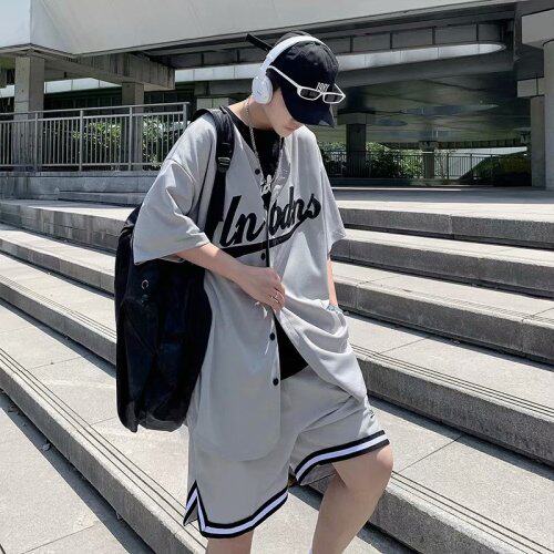 套装男短袖上衣五分裤2021夏季新款港风痞子帅气男装潮流W751-P55，男装休闲套装，星座412-2