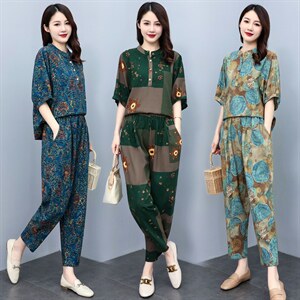 休闲时尚套装女夏装2022新款洋气减龄宽松显瘦印花两件套图片