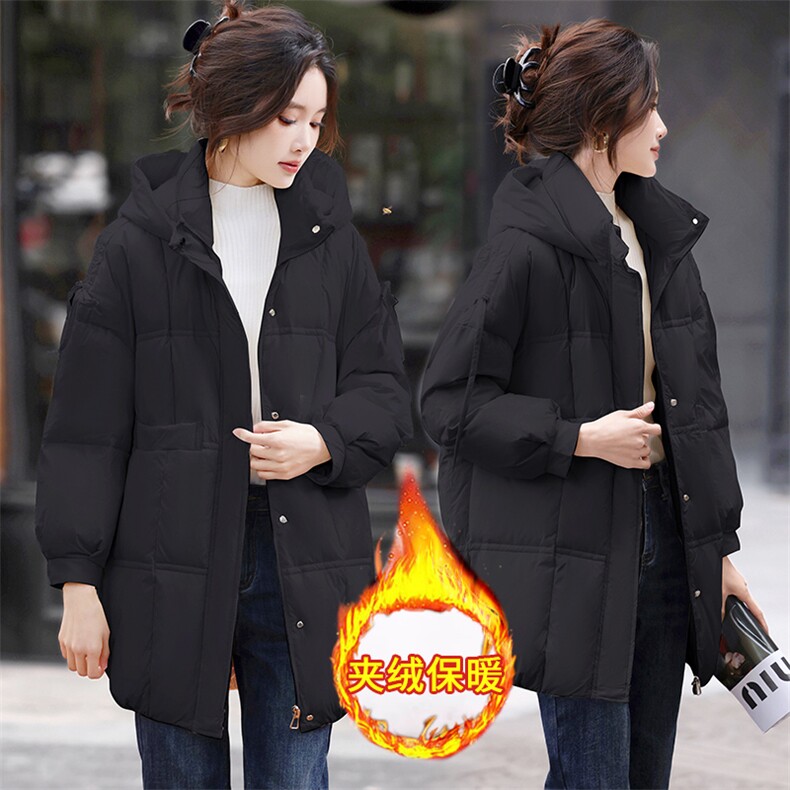 设计感白色羽绒服女中长款冬季连帽加厚茧型面包服时尚白鸭绒外套,女装羽绒服,丽影随形