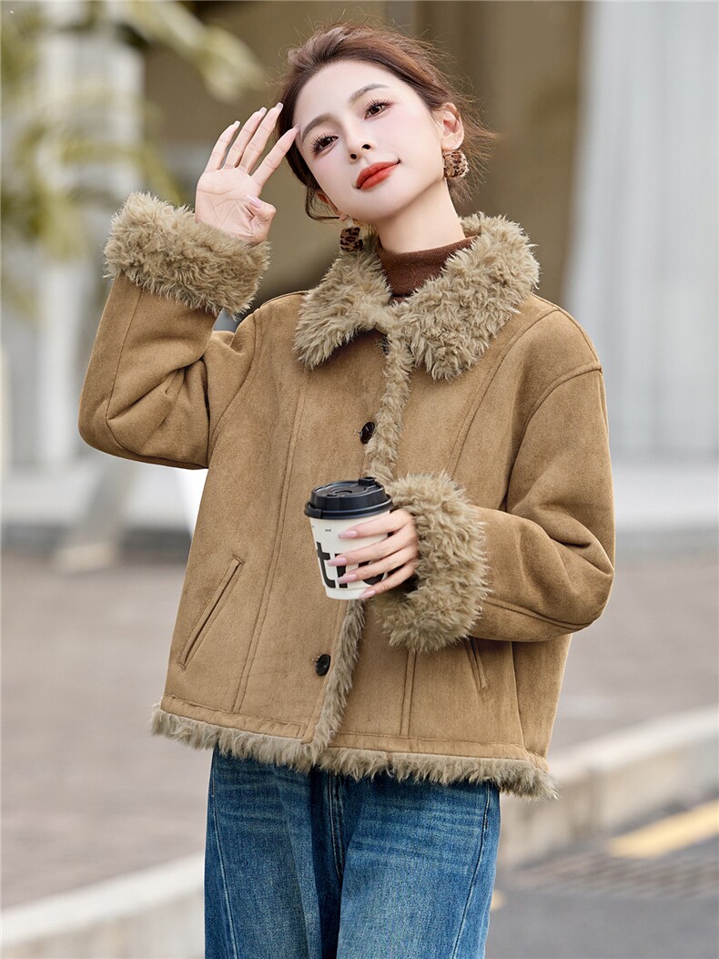 高质感羊羔毛皮毛一体冬季新款外套,女装套装/套裙,伊航服饰