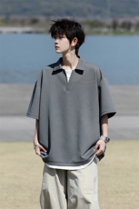 8XL-M假两件V领短袖t恤男夏翻领半袖宽松重磅华夫格大码DT001P40，男装T恤，电商B312