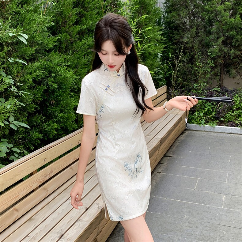 现货2024改良旗袍连衣裙年轻款女夏季新中式高级感禅意碎花裙,商品下架区,韩然一族