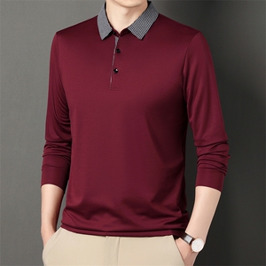 爸爸长袖t恤男春秋季上衣服中老年男士薄款纯色翻领polo衫图片