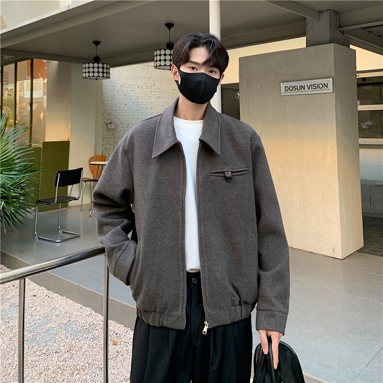 毛呢大衣男短款呢子夹克外套韩版宽松翻领妮子风衣B289-F2476P115，男装毛呢大衣，电商B289