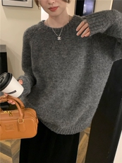 秋季新款纯色针织衫长袖套头上衣女休闲风，女装针织衫/毛衣，恩泰羊绒