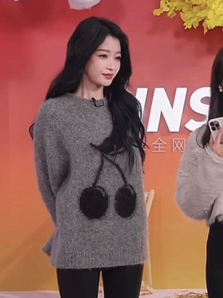 秋冬新款时尚百搭羊毛衫舒适保暖显瘦樱桃图案女装毛衣,女装羊毛衫,莺澜羊绒