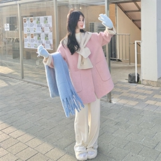 韩式chic粉色双面羊绒大衣女秋冬新款超火好看高级小众毛呢厚外套，女装羊绒大衣，2C056