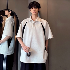 拼接插肩袖复古港风日系运动夏季学生POLO衫小众短袖T恤T65-P38，男装T恤，电商C307