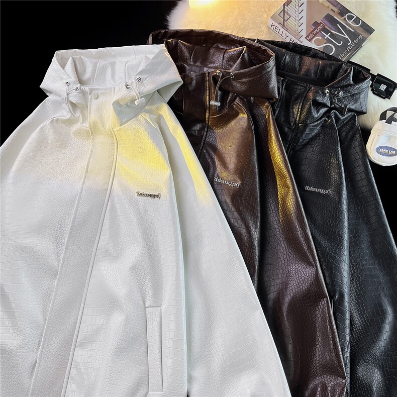 1鳄鱼纹连帽冲锋衣大码M-5XL面层：PU皮夹克男JK8744P90控128，男装夹克，星座226-2