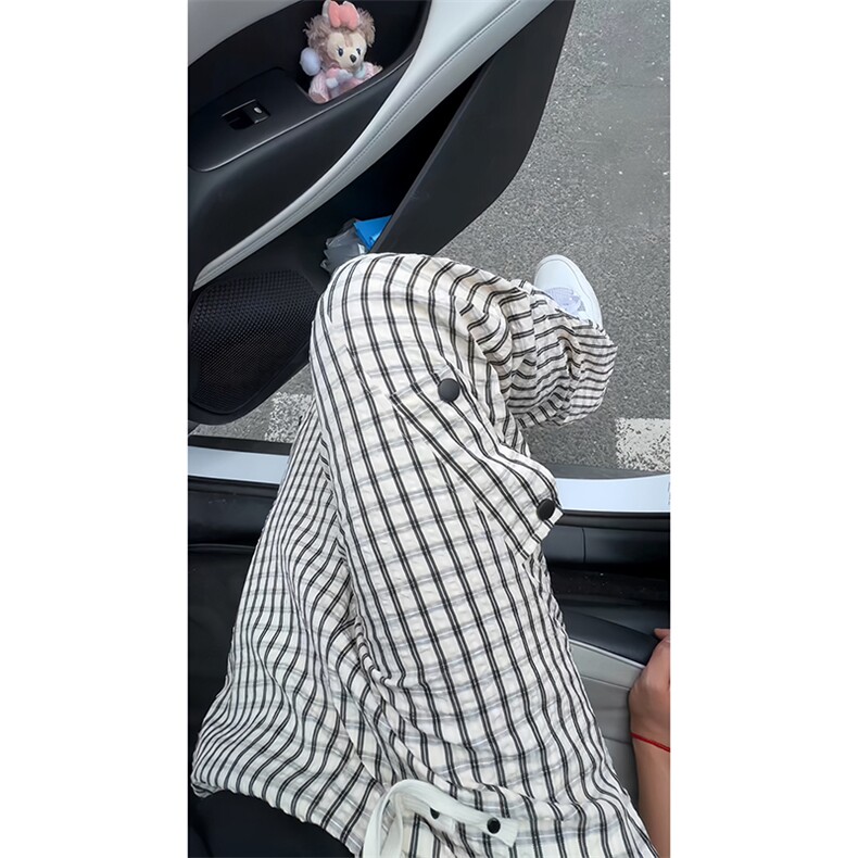 K5051/P40夏季薄款透气凉感格子裤男女同款垂感褶皱休闲裤长裤子,男装休闲裤,电商A141