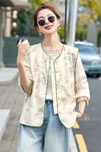 现货新款新中式衬衫马甲刺绣外套女春秋款气质洋气提花上衣图片