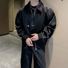 新款液态金属高级设计假两件夹克男宽松痞帅短款外套JK2338-特P65，男装夹克，电商B267