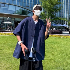 短袖衬衫男港风日系夏季五分袖宽松韩版百搭QK623P40，男装衬衫，星座1116-2