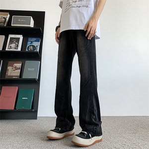美式高街潮牌牛仔裤男春秋设计感直筒裤复古痞帅vibe风62588-p48图片