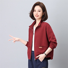 (现货)气质休闲贴标休闲常规纯色拉链立领套装，女装短外套，依恋蒂丝