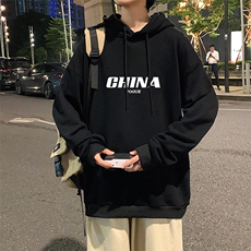 WY2001-P35加绒款-P40纯棉连帽卫衣男大码运动帽衫宽松薄外套男，男装卫衣，电商A040
