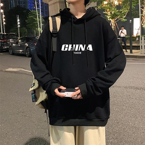WY2001-P35 加绒款-P40 纯棉连帽卫衣男大码运动帽衫宽松薄外套男图片