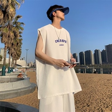 套装简约字母刺绣背心t恤套装男潮宽松休闲运动一套搭配W4775-P45，男装背心/马甲，星座412