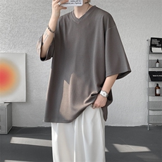 8XL-M短袖肌理感冰丝凉感T恤特大码鸡心领半袖纯色体恤DX1216/P28，男装T恤，电商B238